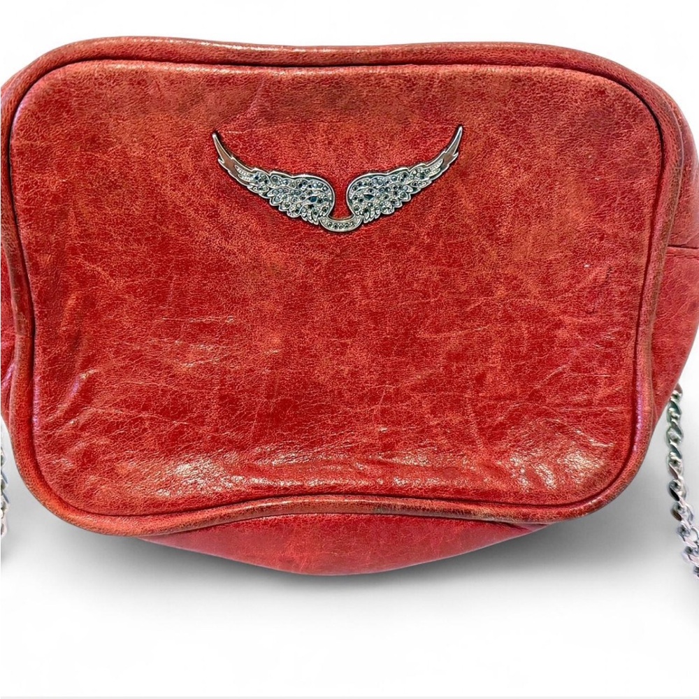 Zadig & Voltaire’Kate’ Red Leather Shoulder Bag w/embellished signature wings.